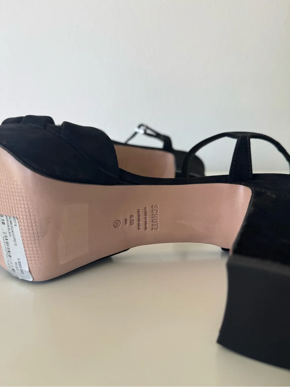 Schutz Black Keefa Suede Platform Sandals with Ankle Strap 8.5